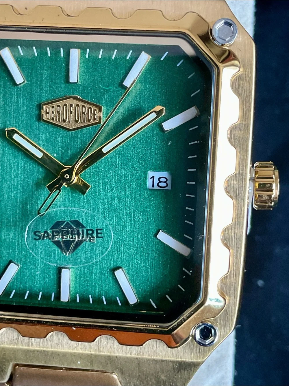 NIB Gold Tone 36mm Square Heroforce Watch Integrated Bracelet + Tool